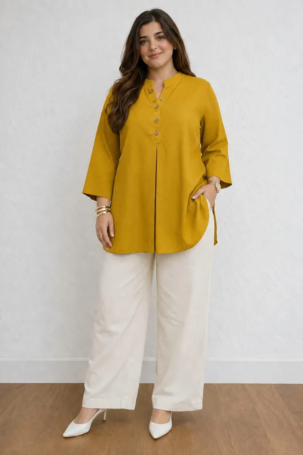 Mustard_Yellow_Cotton_Kurti_&_Pant_Set
