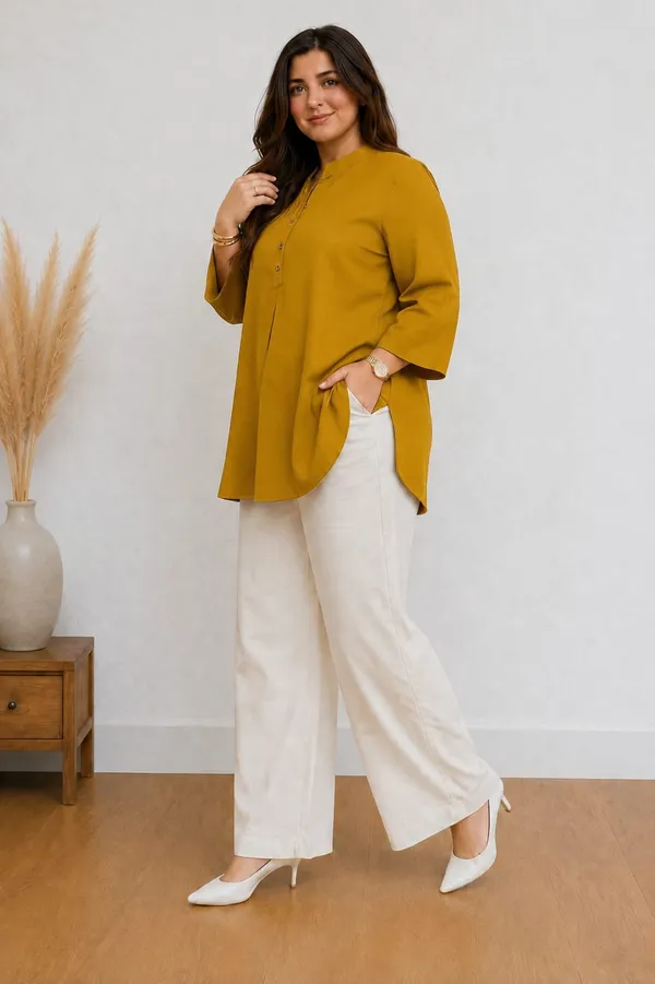 Mustard_Yellow_Cotton_Kurti_&_Pant_Set