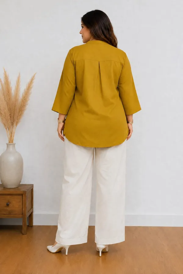 Mustard_Yellow_Cotton_Kurti_&_Pant_Set