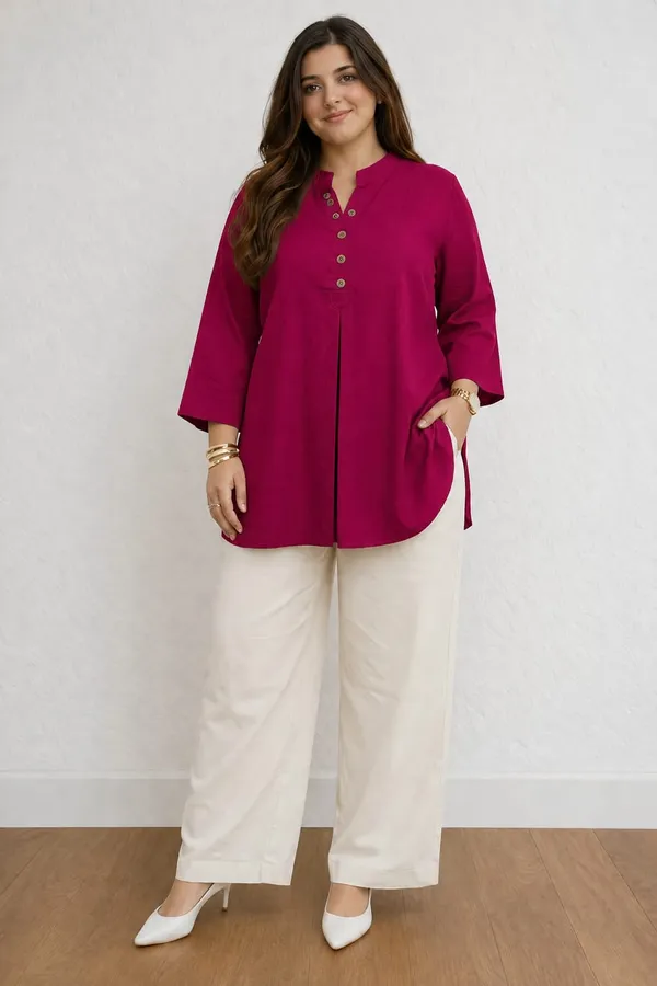 Rani_Pink_Cotton_Kurti_&_Pant_Set
