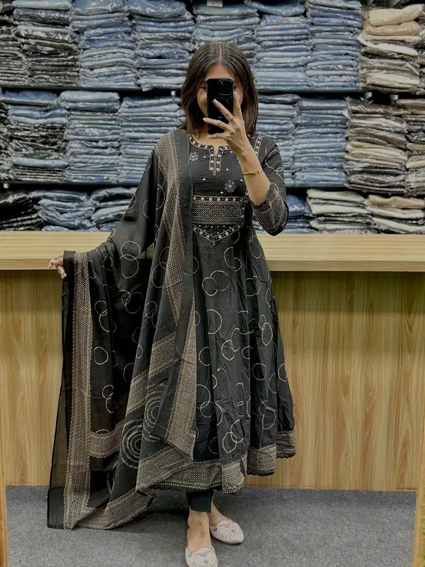 Black_Flared_Cotton_3-Piece_Suit_Set