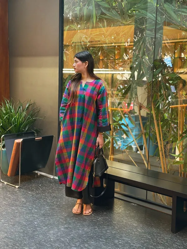 Multicolour_Woven_Cotton_Kurti_&_Palazzo_Set
