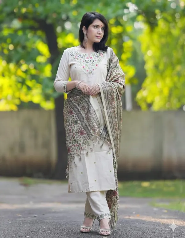 Off-White_Cotton_Kurti_Pant_&_Dupatta_For_Women