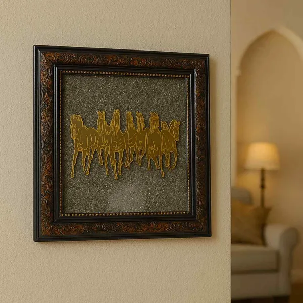Golden_Victory_–_7_Horses_Raw_Pyrite_Vastu_Frame