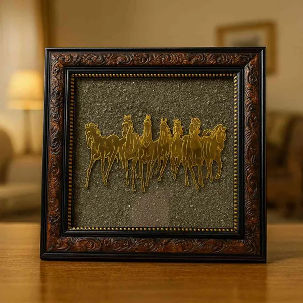 Golden_Victory_–_7_Horses_Raw_Pyrite_Vastu_Frame