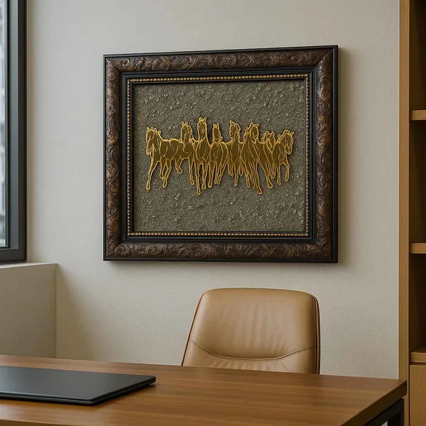 Golden_Victory_–_7_Horses_Raw_Pyrite_Vastu_Frame