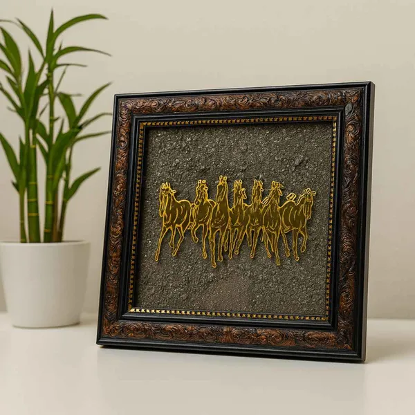 Golden_Victory_–_7_Horses_Raw_Pyrite_Vastu_Frame