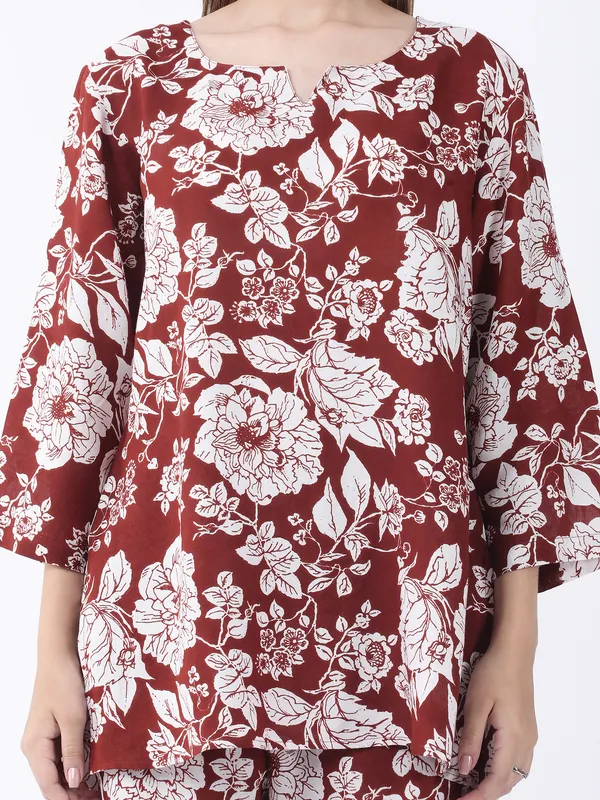 Wine_Cotton_Premium_&_Elegant_Stylish_Long_Sleeves_Co-Ord_Set_For_Women
