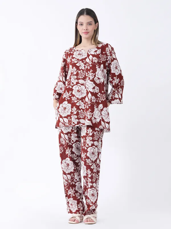 Wine_Cotton_Premium_&_Elegant_Stylish_Long_Sleeves_Co-Ord_Set_For_Women