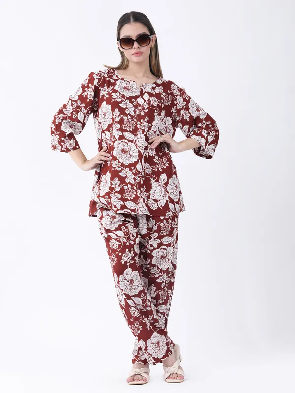 Wine_Cotton_Premium_&_Elegant_Stylish_Long_Sleeves_Co-Ord_Set_For_Women