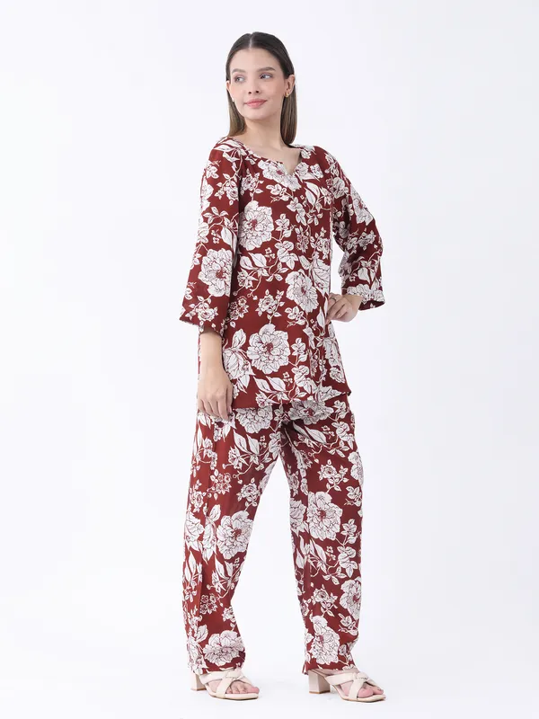 Wine_Cotton_Premium_&_Elegant_Stylish_Long_Sleeves_Co-Ord_Set_For_Women