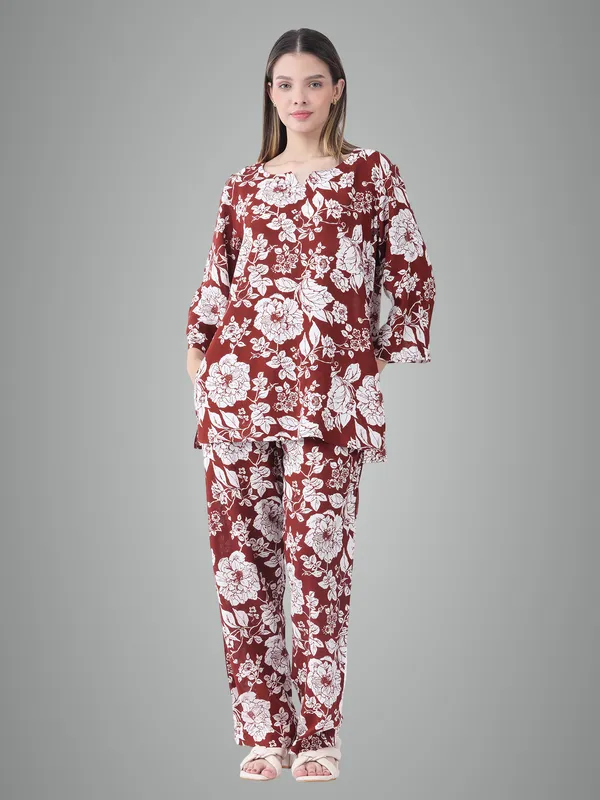 Wine_Cotton_Premium_&_Elegant_Stylish_Long_Sleeves_Co-Ord_Set_For_Women