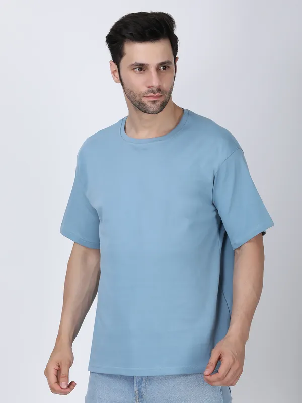 Sky_Blue_Cotton_Premium_&_Elegant_Oversized_T-Shirt_For_Men
