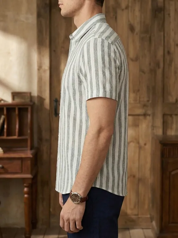 Men’s_Textured_Vertical_Stripe_Shirt_–_Premium_Cotton_Blend,_Relaxed_Fit,_Casual_Summer_Half_Sleeve_Shirt_(Beige_&_Grey)