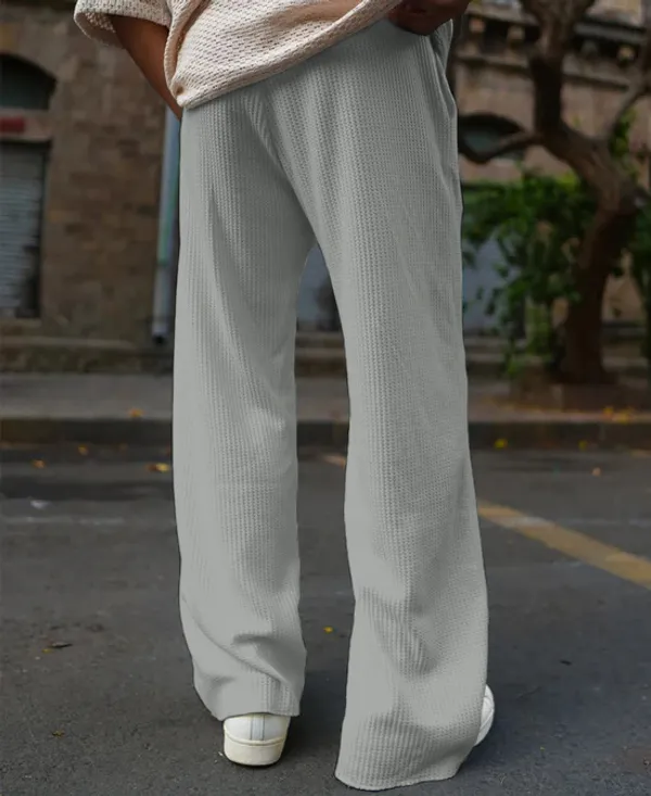 Grey_Waffle_Knitted_Fabric_Baggy_Track_Pants_For_Men