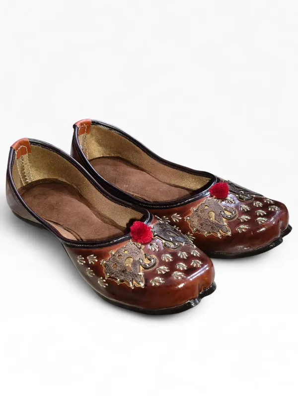 Brown_Premium_Synthetic_Leather_Embroidered_Bellies_For_Women_And_Girls