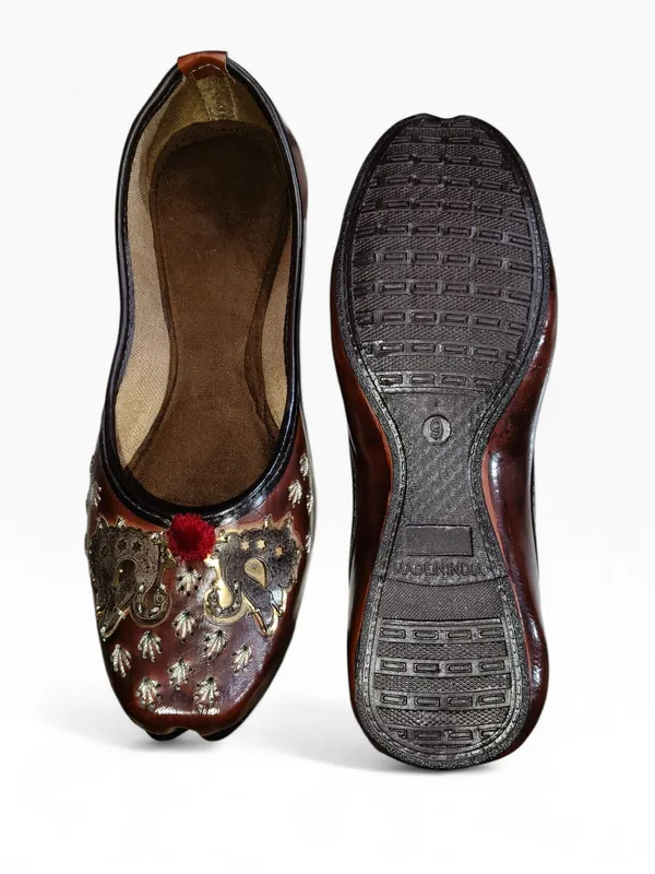 Brown_Premium_Synthetic_Leather_Embroidered_Bellies_For_Women_And_Girls