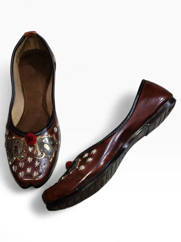 Brown_Premium_Synthetic_Leather_Embroidered_Bellies_For_Women_And_Girls