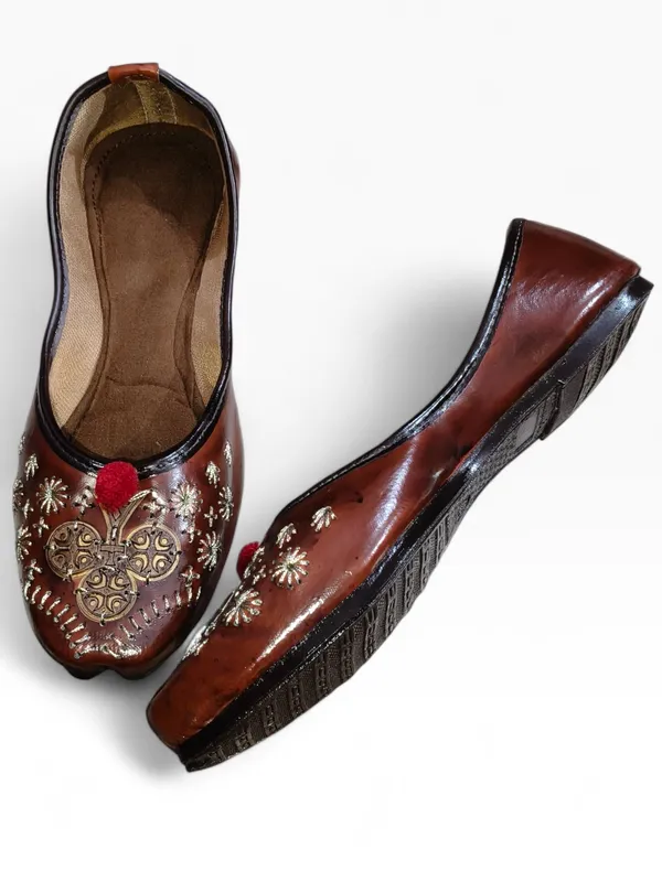 Brown_Premium_Synthetic_Leather_Embroidered_Bellies_For_Women_And_Girls