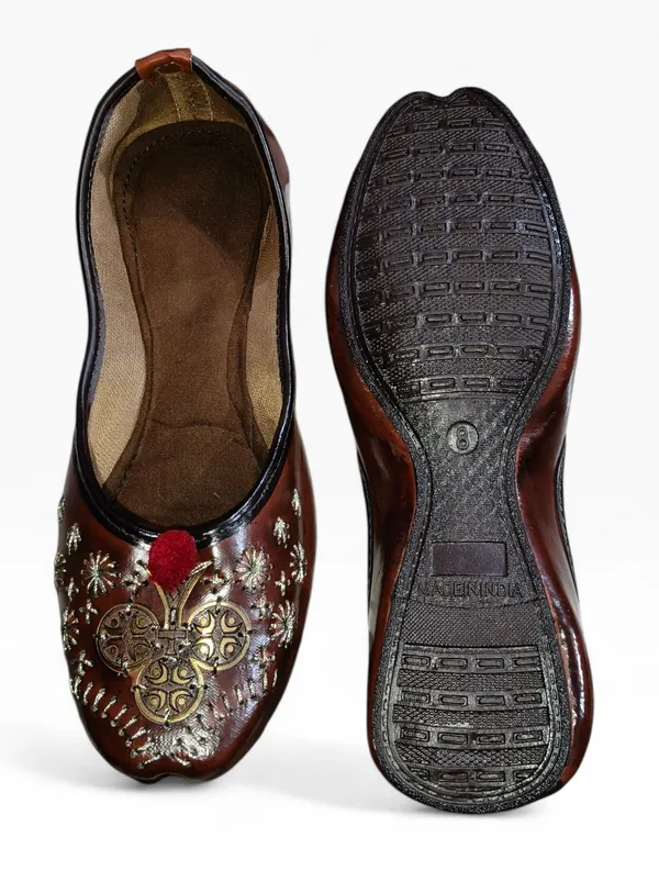 Brown_Premium_Synthetic_Leather_Embroidered_Bellies_For_Women_And_Girls