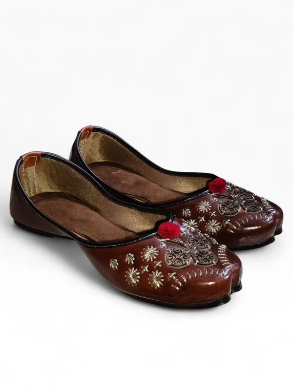 Brown_Premium_Synthetic_Leather_Embroidered_Bellies_For_Women_And_Girls