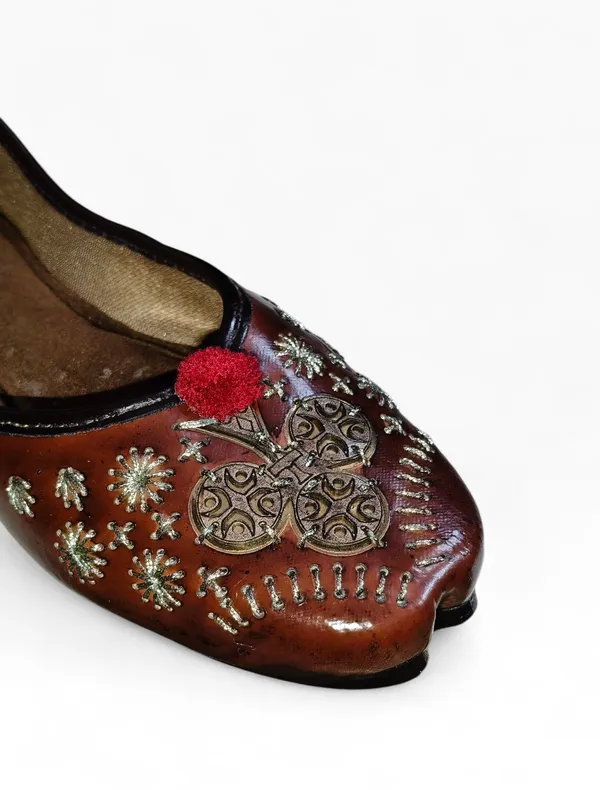 Brown_Premium_Synthetic_Leather_Embroidered_Bellies_For_Women_And_Girls