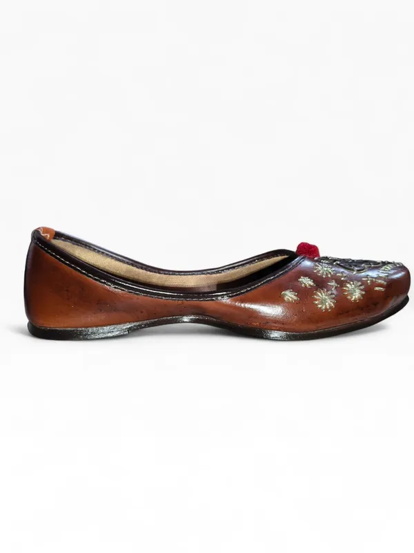Brown_Premium_Synthetic_Leather_Embroidered_Bellies_For_Women_And_Girls