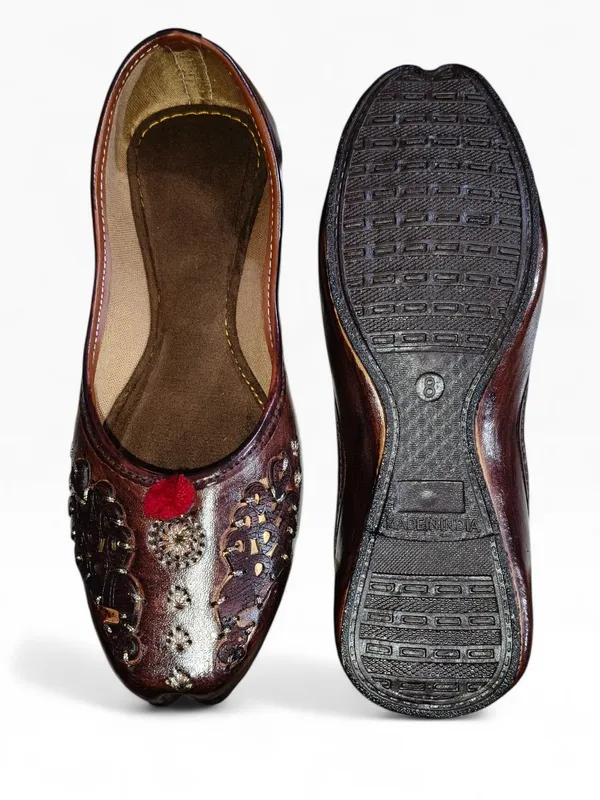 Brown_Premium_Synthetic_Leather_Embroidered_Bellies_For_Women_And_Girls