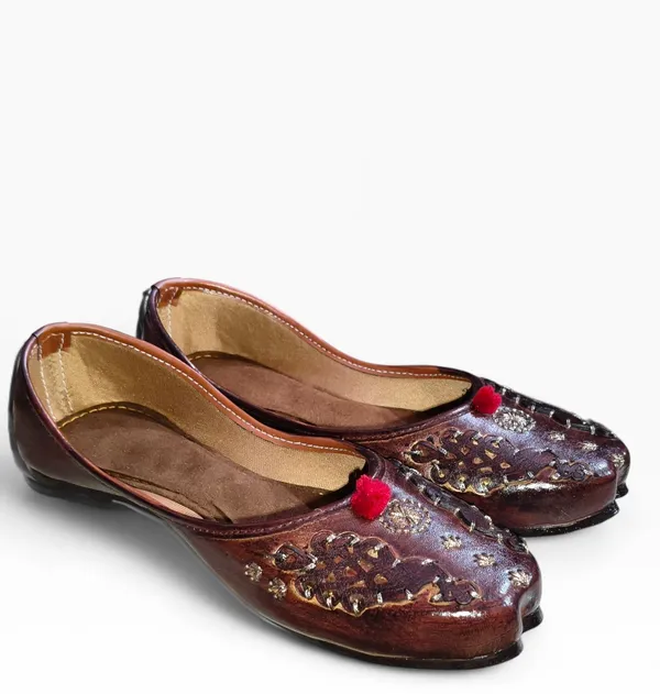 Brown_Premium_Synthetic_Leather_Embroidered_Bellies_For_Women_And_Girls