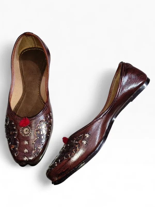 Brown_Premium_Synthetic_Leather_Embroidered_Bellies_For_Women_And_Girls