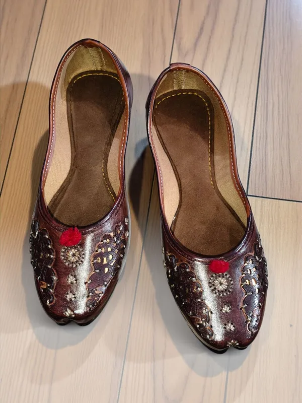 Brown_Premium_Synthetic_Leather_Embroidered_Bellies_For_Women_And_Girls