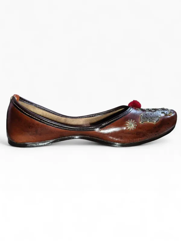 Brown_Premium_Synthetic_Leather_Embroidered_Bellies_For_Women_And_Girls
