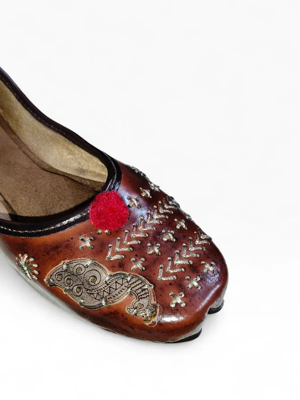 Brown_Premium_Synthetic_Leather_Embroidered_Bellies_For_Women_And_Girls