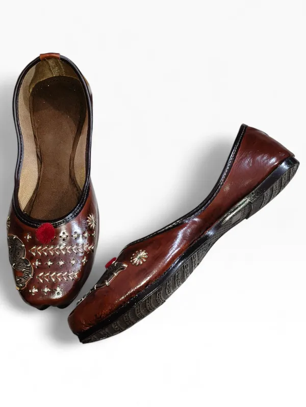 Brown_Premium_Synthetic_Leather_Embroidered_Bellies_For_Women_And_Girls