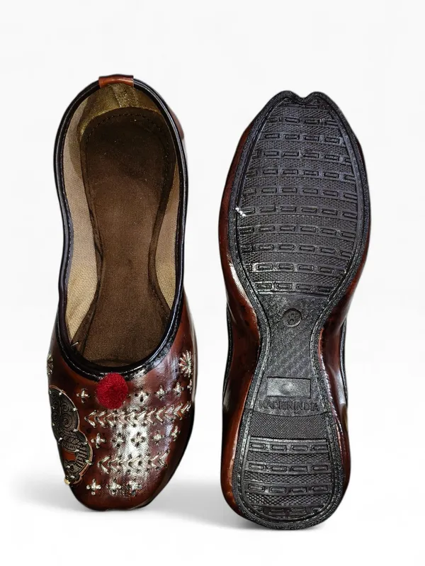 Brown_Premium_Synthetic_Leather_Embroidered_Bellies_For_Women_And_Girls
