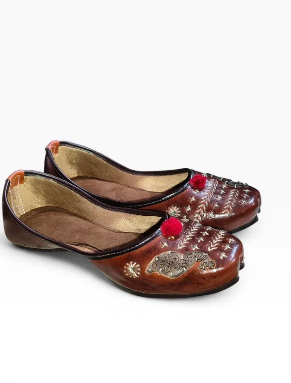 Brown_Premium_Synthetic_Leather_Embroidered_Bellies_For_Women_And_Girls