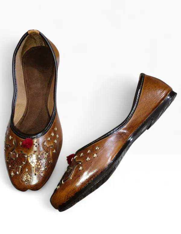 Brown_Premium_Synthetic_Leather_Embroidered_Bellies_For_Women_And_Girls