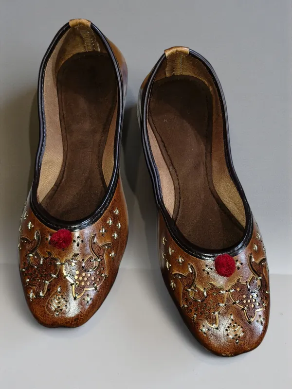 Brown_Premium_Synthetic_Leather_Embroidered_Bellies_For_Women_And_Girls