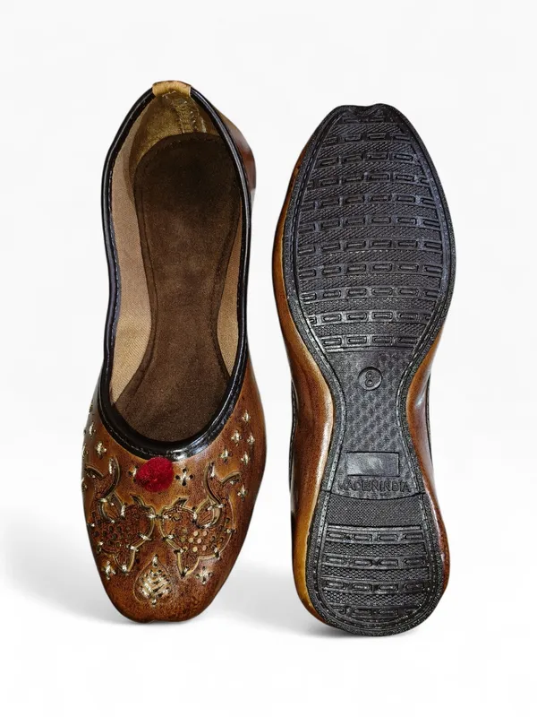 Brown_Premium_Synthetic_Leather_Embroidered_Bellies_For_Women_And_Girls