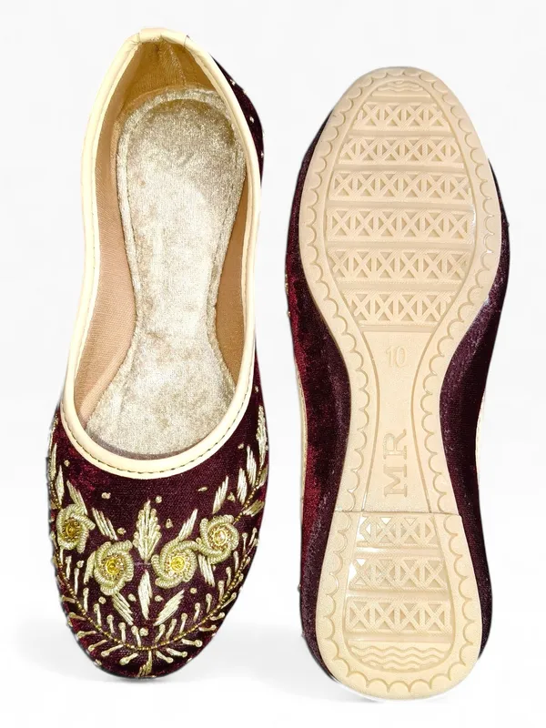 Maroon_Premium_Pvc_Embroidered_Bellies_For_Women_And_Girls