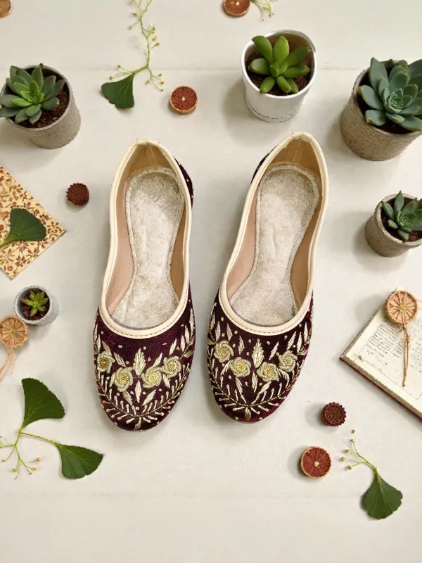 Maroon_Premium_Pvc_Embroidered_Bellies_For_Women_And_Girls