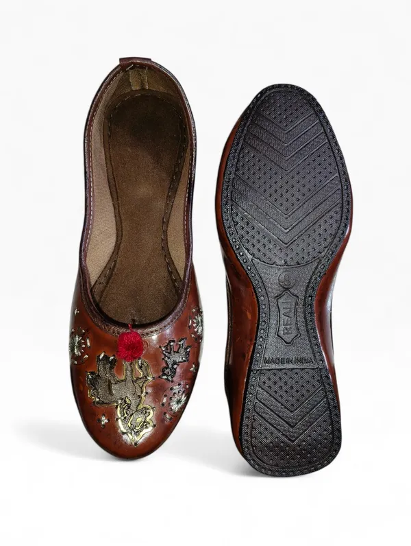 Brown_Premium_Synthetic_Leather_Embroidered_Bellies_For_Women_And_Girls