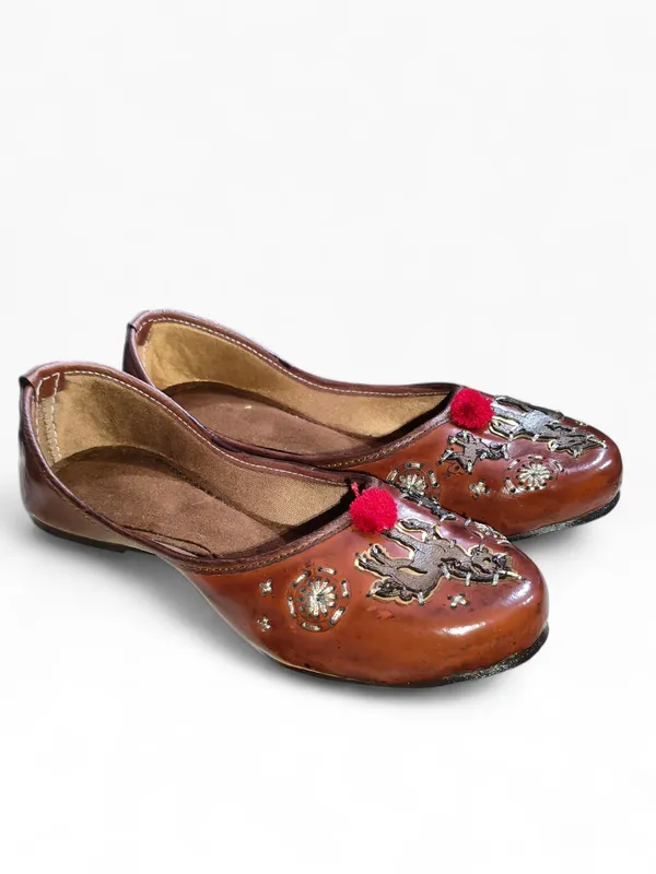 Brown_Premium_Synthetic_Leather_Embroidered_Bellies_For_Women_And_Girls