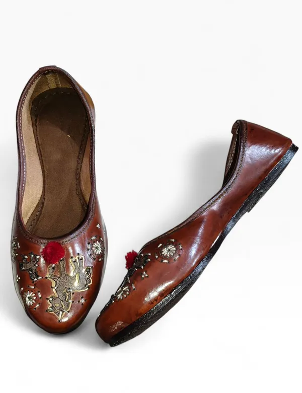 Brown_Premium_Synthetic_Leather_Embroidered_Bellies_For_Women_And_Girls