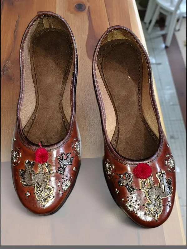 Brown_Premium_Synthetic_Leather_Embroidered_Bellies_For_Women_And_Girls