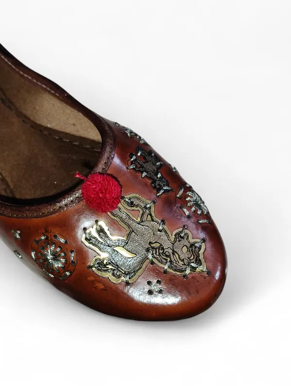 Brown_Premium_Synthetic_Leather_Embroidered_Bellies_For_Women_And_Girls