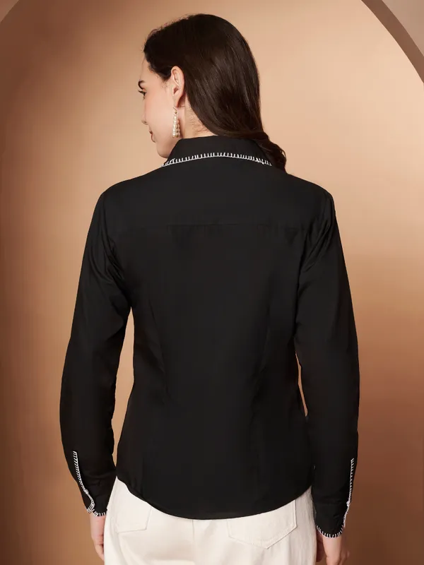 Black_100%_Cotton_Contrast_Stitch_Shirt_for_Women