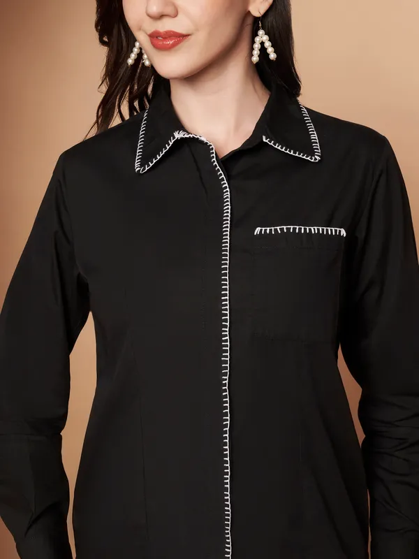 Black_100%_Cotton_Contrast_Stitch_Shirt_for_Women