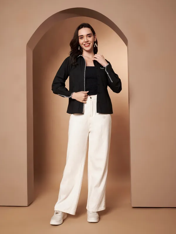 Black_100%_Cotton_Contrast_Stitch_Shirt_for_Women