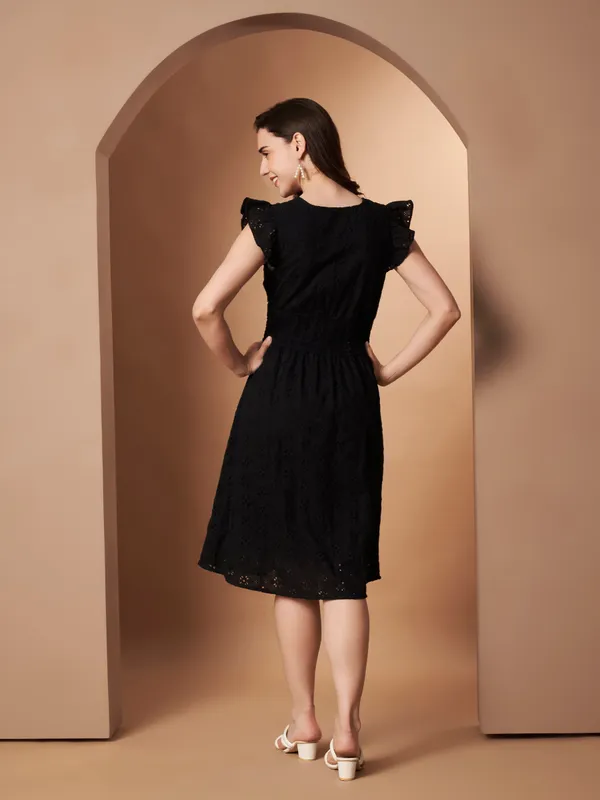 Black_Cotton_Eyelet_V-Neck_Fit_&_Flare_Dress